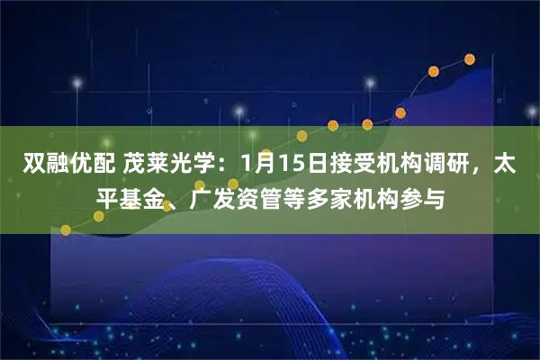 双融优配 茂莱光学：1月15日接受机构调研，太平基金、广发资管等多家机构参与